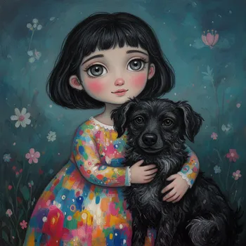 Whimsical Girl and Dog Portrait