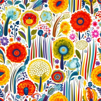 Whimsical Textile Garden on White