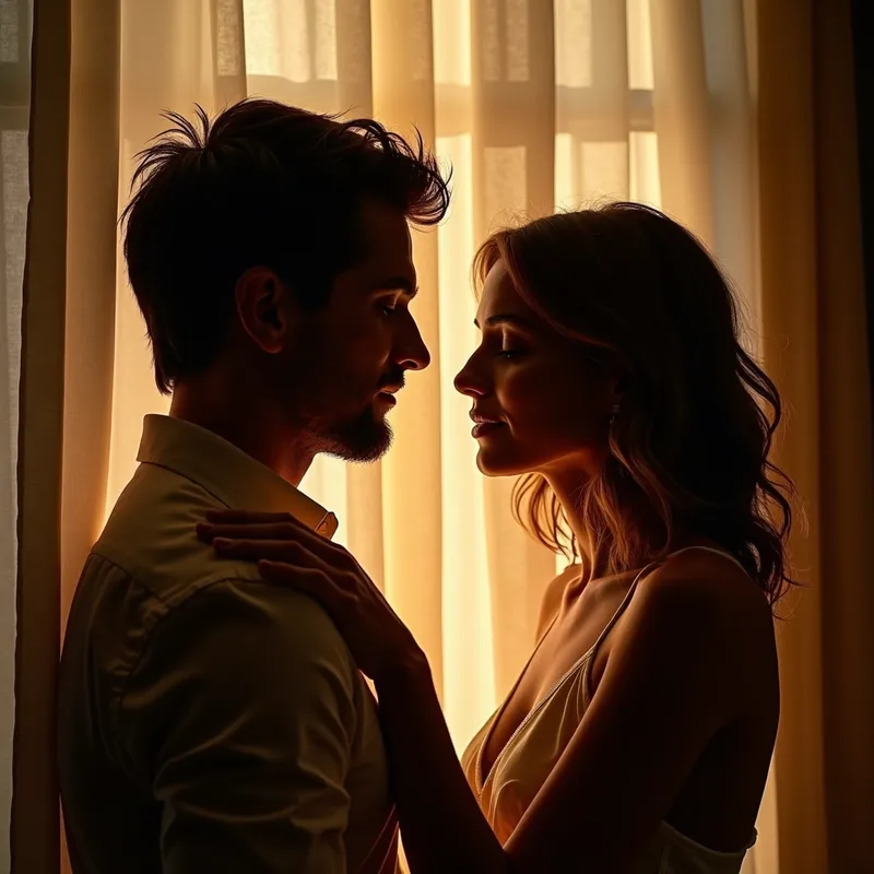 Whispered Affection - A serene and private scene of two people in an intimate setting, sharing whispered words and gentle touches that convey their deep affection for one another. - AI image generated with Photorealistic 2