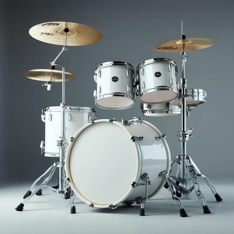 White Drumset with Scenic Background - create a nice white drumset with a nice background