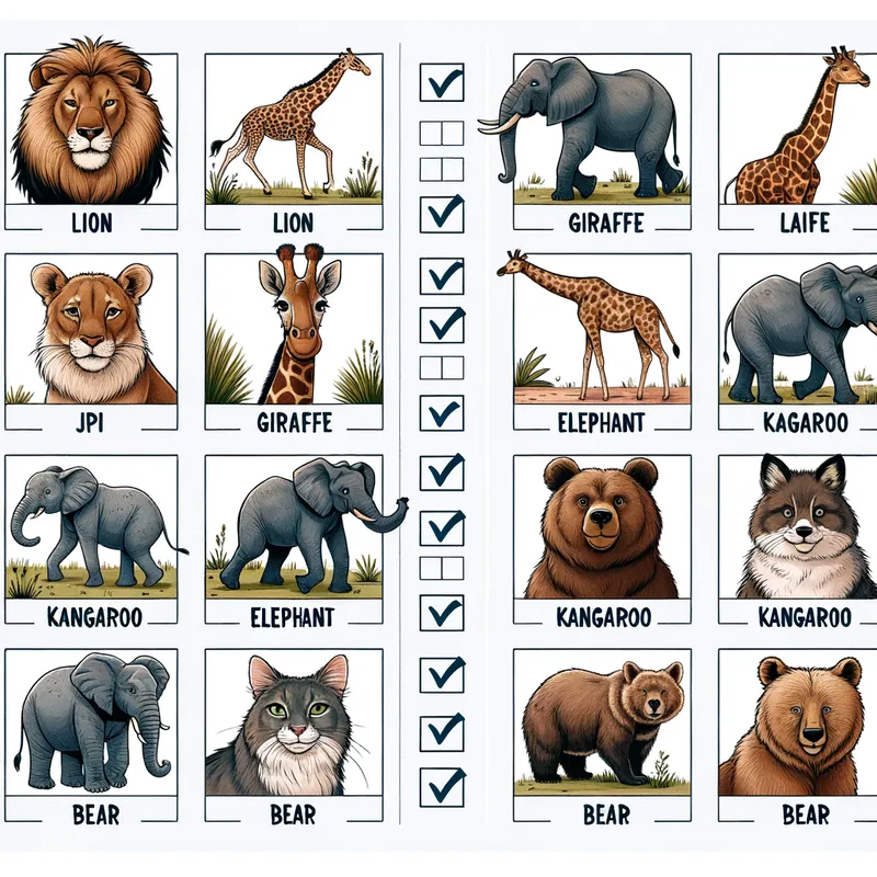 Wild Animal Identification Worksheet - Worksheet for Identifying different wild animals - AI image generated with Art