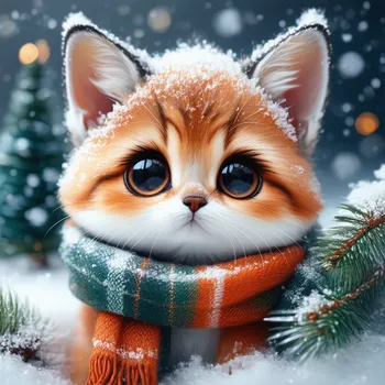 Winter-Cuddled Cat with Big Eyes