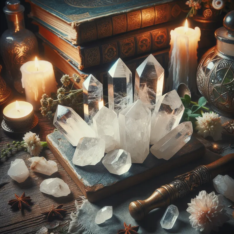 Witchy Quartz - Crystal natural white quartz stones witchy stones only witchy background
 - AI image generated with Art