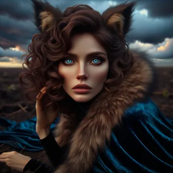 Wolf-Eared Woman Under Twilight Sky