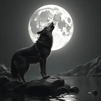 Wolf Howling at Moon in 3D Grayscale