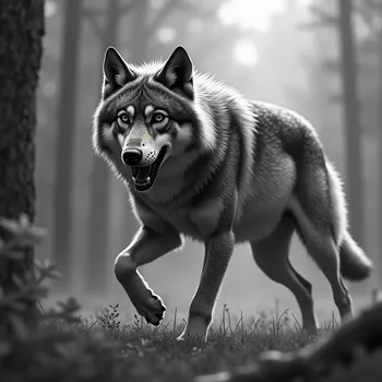 Wolf Hunting in Grayscale 3D