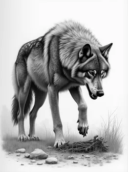 Wolf on the Hunt: Grayscale Sketch