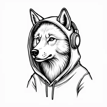 Wolf with Headphones and Hoodie Sketch
