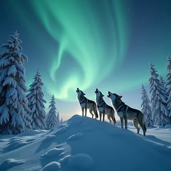 Wolves Under the Northern Lights