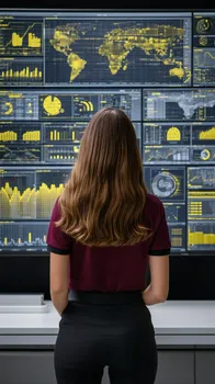 Woman Analyzing Data on Giant Screen