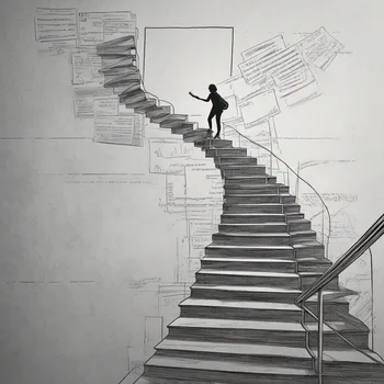 Woman Ascends Diploma Staircase at Dawn
