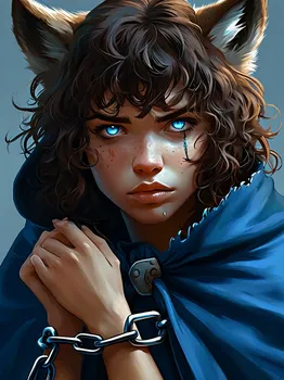 Woman in Blue Cloak with Wolf Ears
