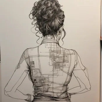 Woman in Cyberpunk Style, Back View