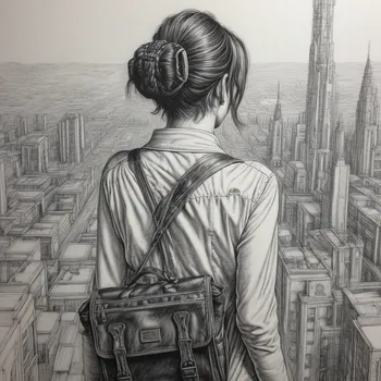 Woman's Journey: Cyberpunk Pencil Sketch