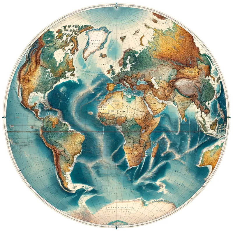 World Map Overview - a flat map of the Earth - AI image generated with Art