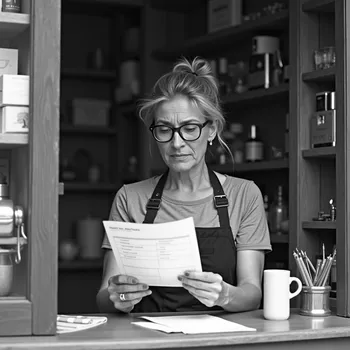 Worried Businesswoman with Bill