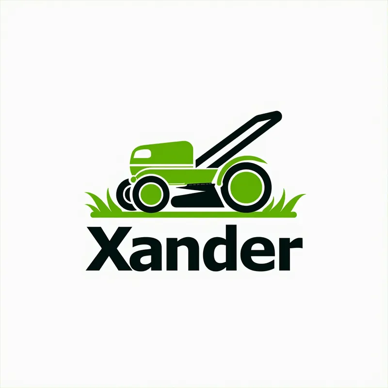 Xander Lawnmower Logo - A sleek and modern logo for a lawnmower company named 'Xander'. The logo features a stylized lawnmower graphic, seamlessly integrated with the company's name 'Xander' in bold, clean typography. The design should use vibrant green to represent grass and growth, with contrasting elements in black or white to ensure clarity and emphasis. The overall design should convey professionalism, reliability, and a focus on lawn care and maintenance. - AI image generated with Text