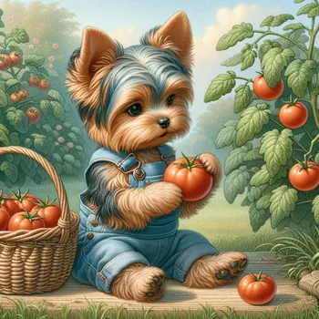 Yorkie Farmer Harvesting Tomatoes