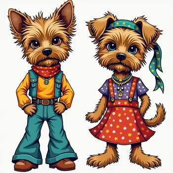 Yorkie Pup Hippie Paper Dolls