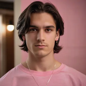 Young man with earring in pink tee