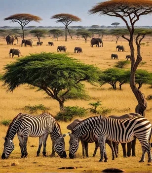 Zebras and Elephants in Savannah