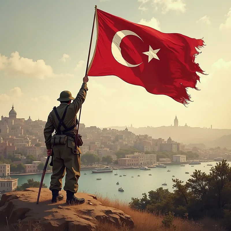 Çanakkale Victory March 18 - Can you prepare a post about the March 18 Çanakkale Victory? I would like you to leave a space where I can add my own text and logo. - AI image generated with Text