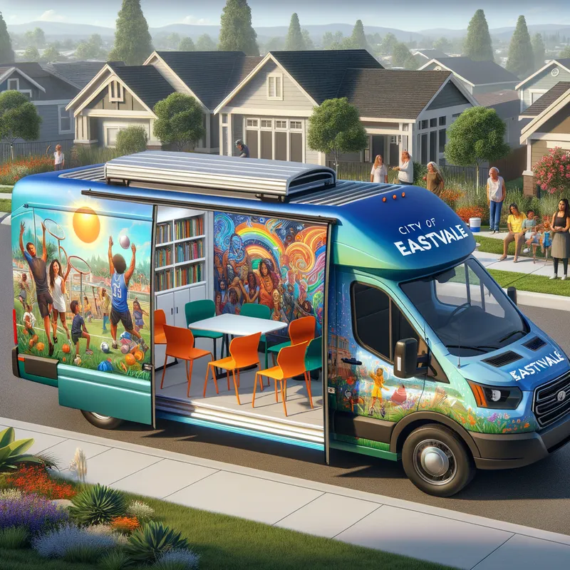 generate a mobile recreation van for the - generate a mobile recreation van for the community and city of eastvale
- AI image generated with Art